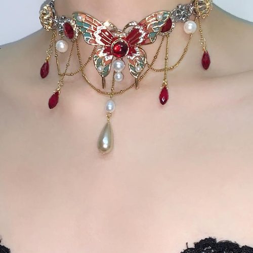 RedGreenButterflyTasselChoker9