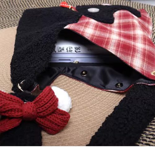 RedPlaidPlushCatBowShoulderBag10