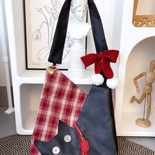 RedPlaidPlushCatBowShoulderBag16