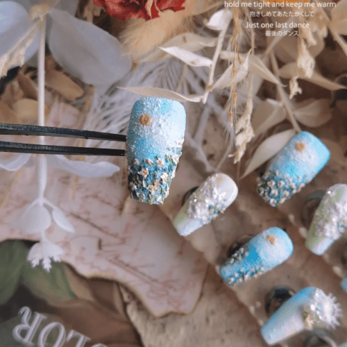 SeaGardenTexturedArtPressOnNailsSet1