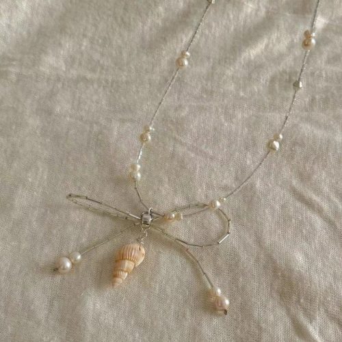 ShellCharmBowPearlBeadedNecklace4