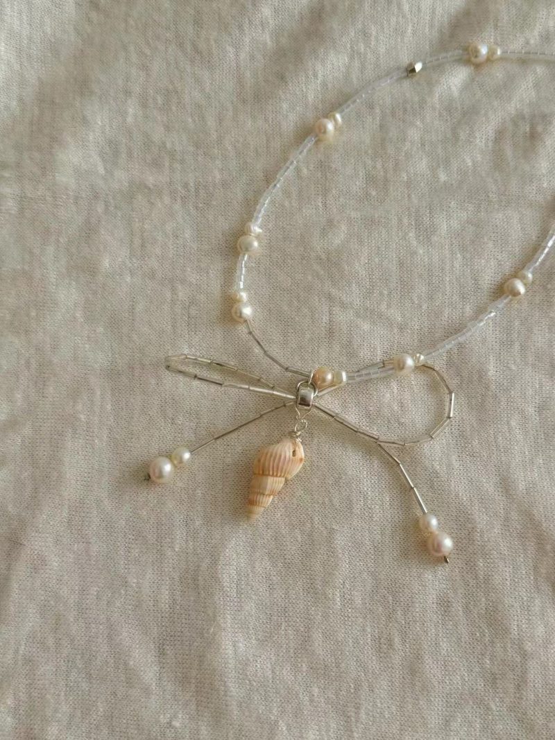 ShellCharmBowPearlBeadedNecklace5