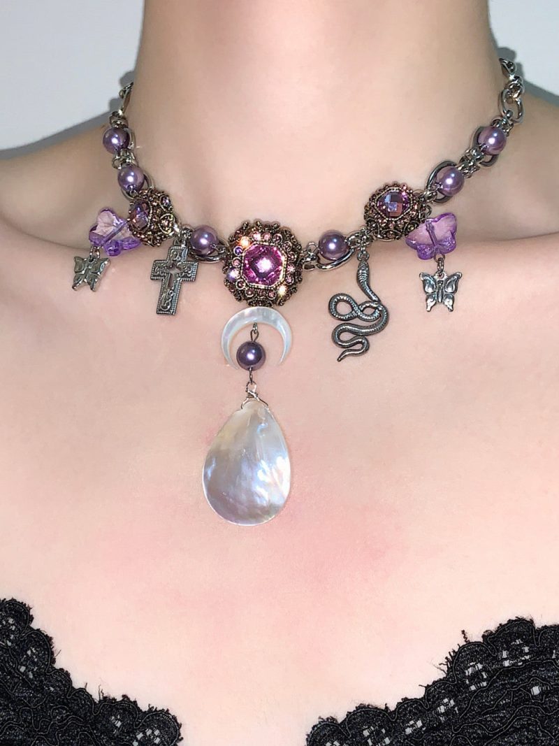 ShellPendantPurpleButterflyChoker1