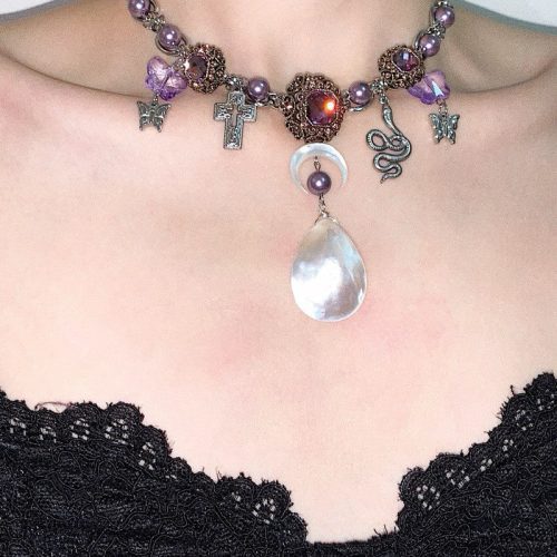 ShellPendantPurpleButterflyChoker4