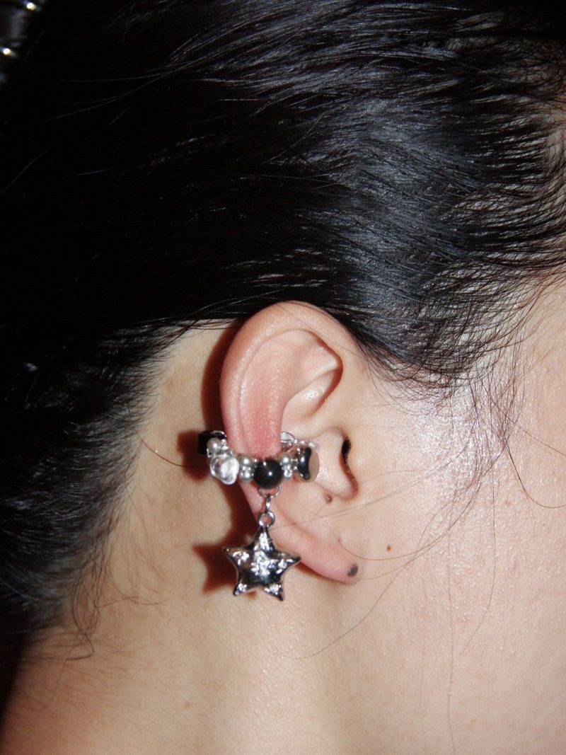 SilverBlackStarClipEarrings5