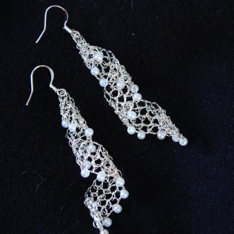 SilverWireWeavingNetPearlEarrings1