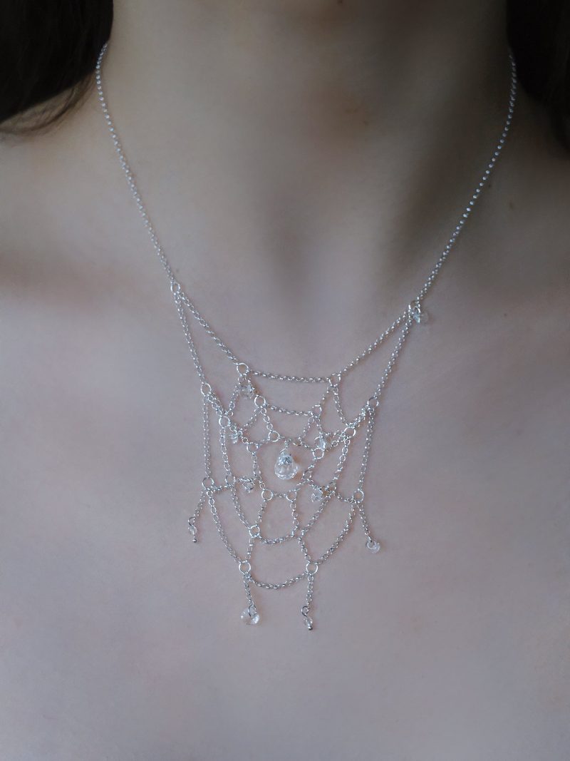 SpiderwebCrystalSilverNecklace1