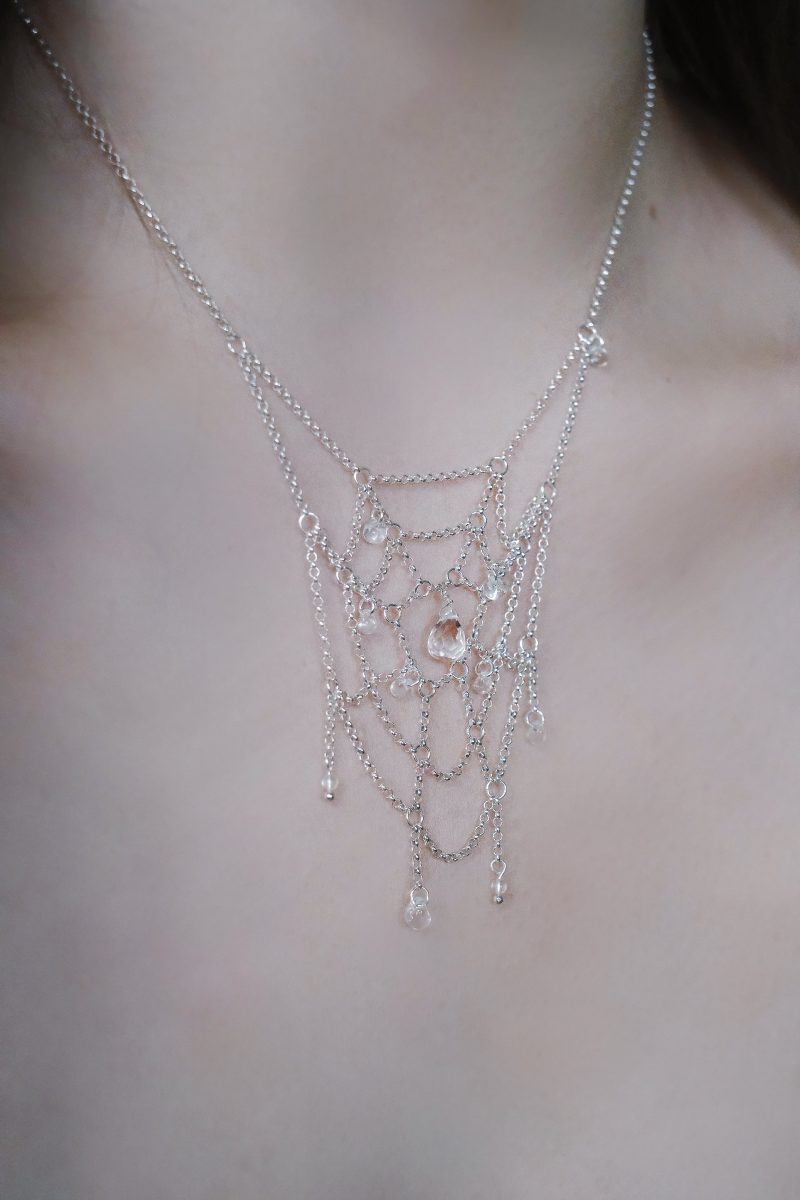 SpiderwebCrystalSilverNecklace2