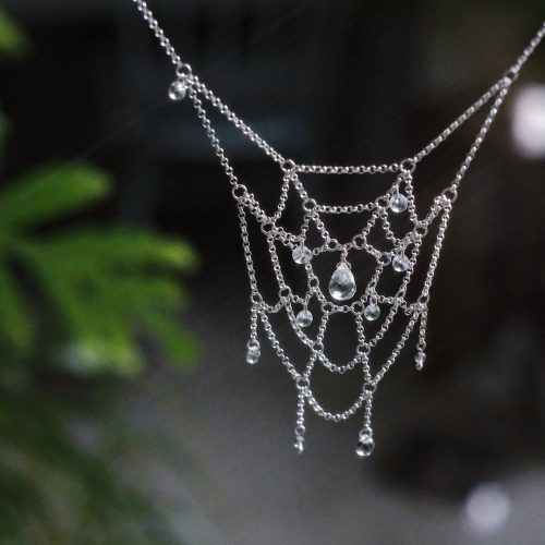 SpiderwebCrystalSilverNecklace3