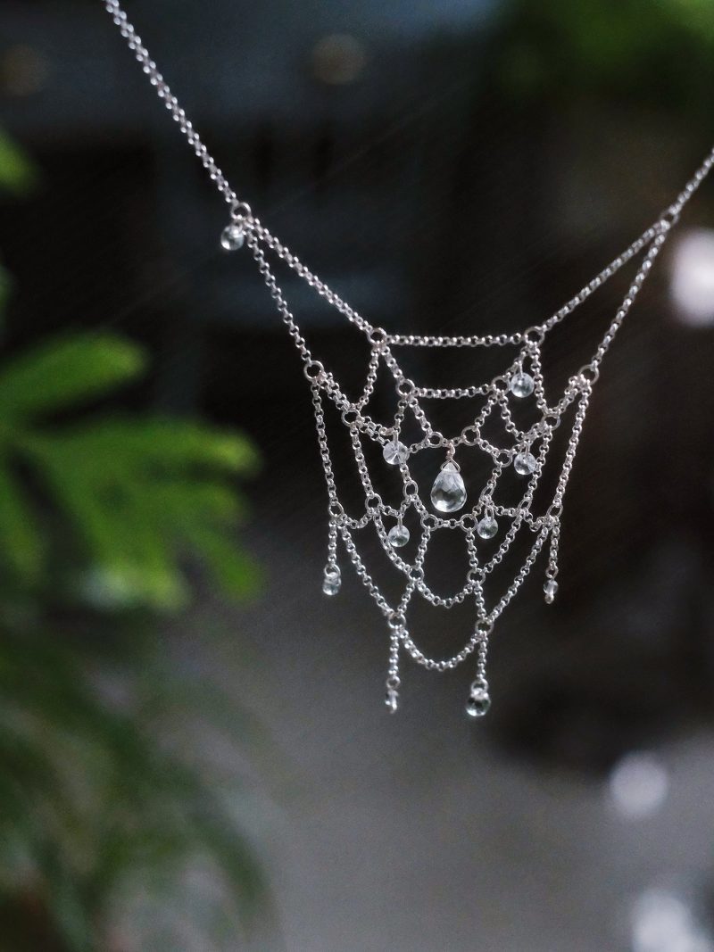 SpiderwebCrystalSilverNecklace3