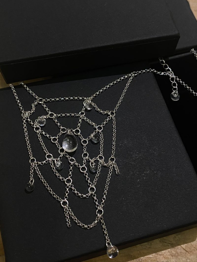 SpiderwebCrystalSilverNecklace5