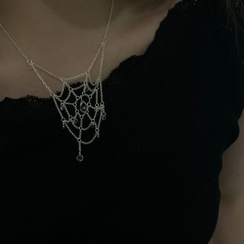 SpiderwebCrystalSilverNecklace7