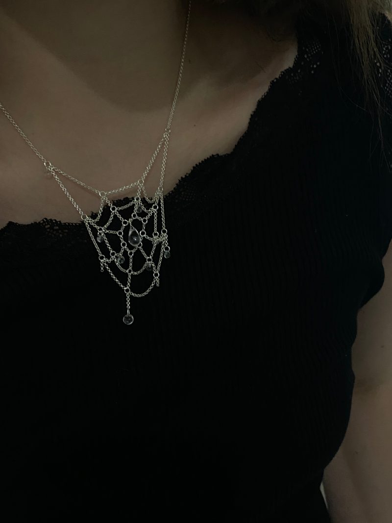 SpiderwebCrystalSilverNecklace7