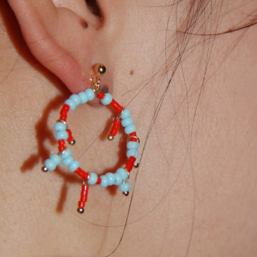 StrangeBlueOrangeCircleBeadedEarrings3