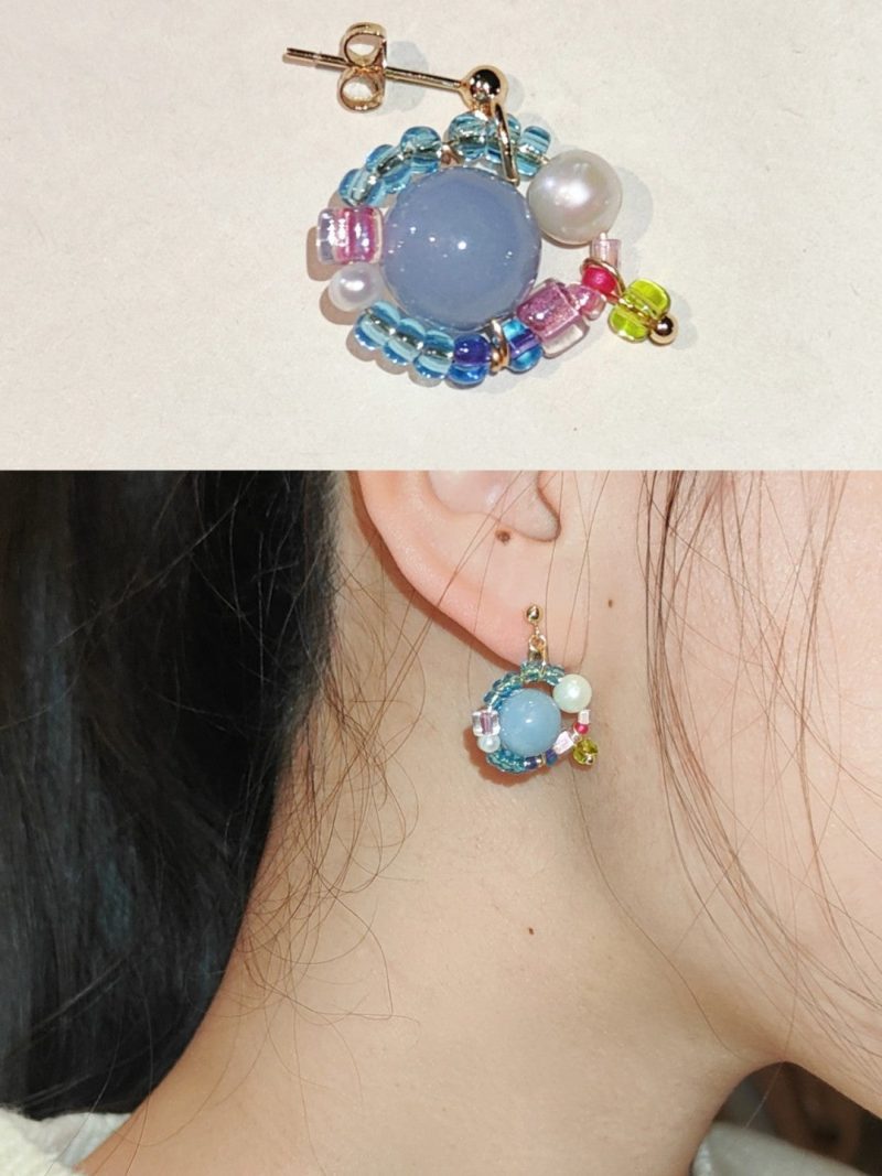 SummerBubbleBluePinkPearlBeadedEarrings1