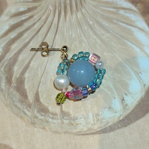 SummerBubbleBluePinkPearlBeadedEarrings3