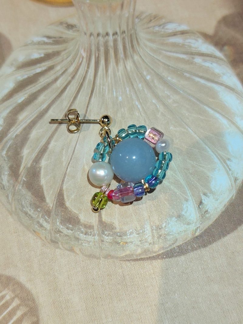 SummerBubbleBluePinkPearlBeadedEarrings3