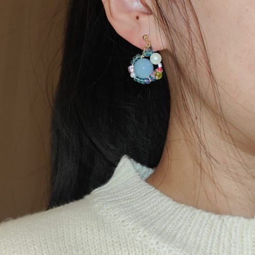 SummerBubbleBluePinkPearlBeadedEarrings6