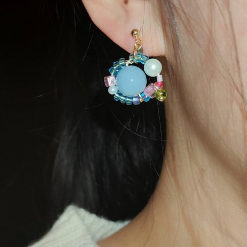 SummerBubbleBluePinkPearlBeadedEarrings9