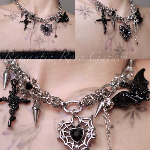 ThreeStrandGothicSpiderWebHeartChoker2