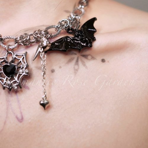 ThreeStrandGothicSpiderWebHeartChoker8