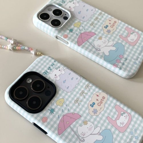 UmbrellaKittenPlaidPrintedDoubleLayerPhoneCase3