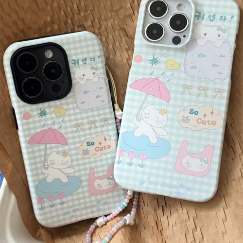 UmbrellaKittenPlaidPrintedDoubleLayerPhoneCase6