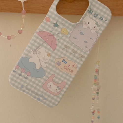 UmbrellaKittenPlaidPrintedDoubleLayerPhoneCase7