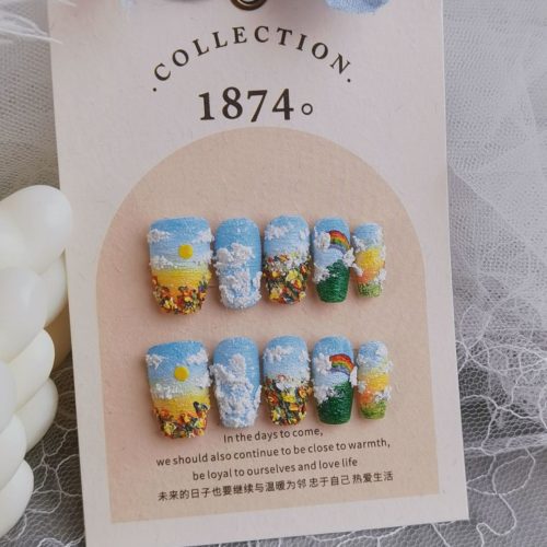 VanGogh sSunflowerGardenTexturedArtPressOnNailsSet4