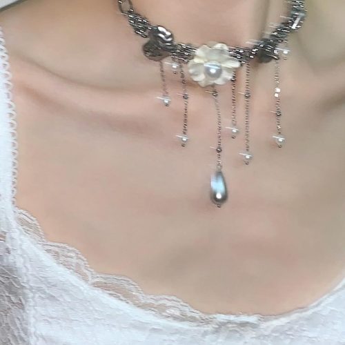 WhiteFlowerTasselChokerNecklace12