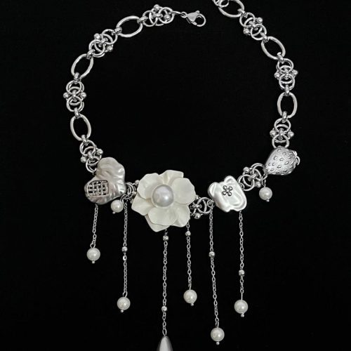 WhiteFlowerTasselChokerNecklace13