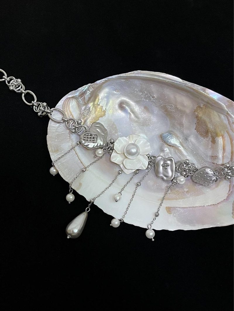 WhiteFlowerTasselChokerNecklace14