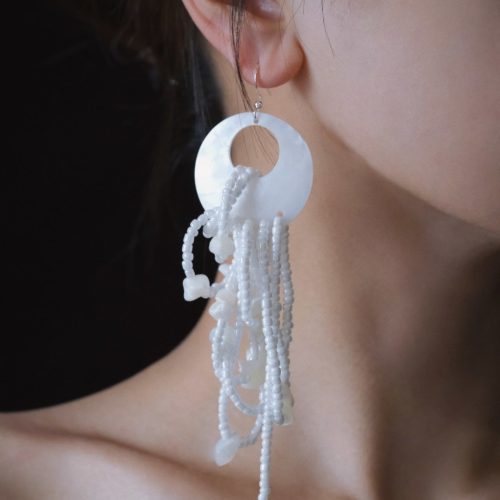 WhiteJellyfishBeadedTasselEarrings1