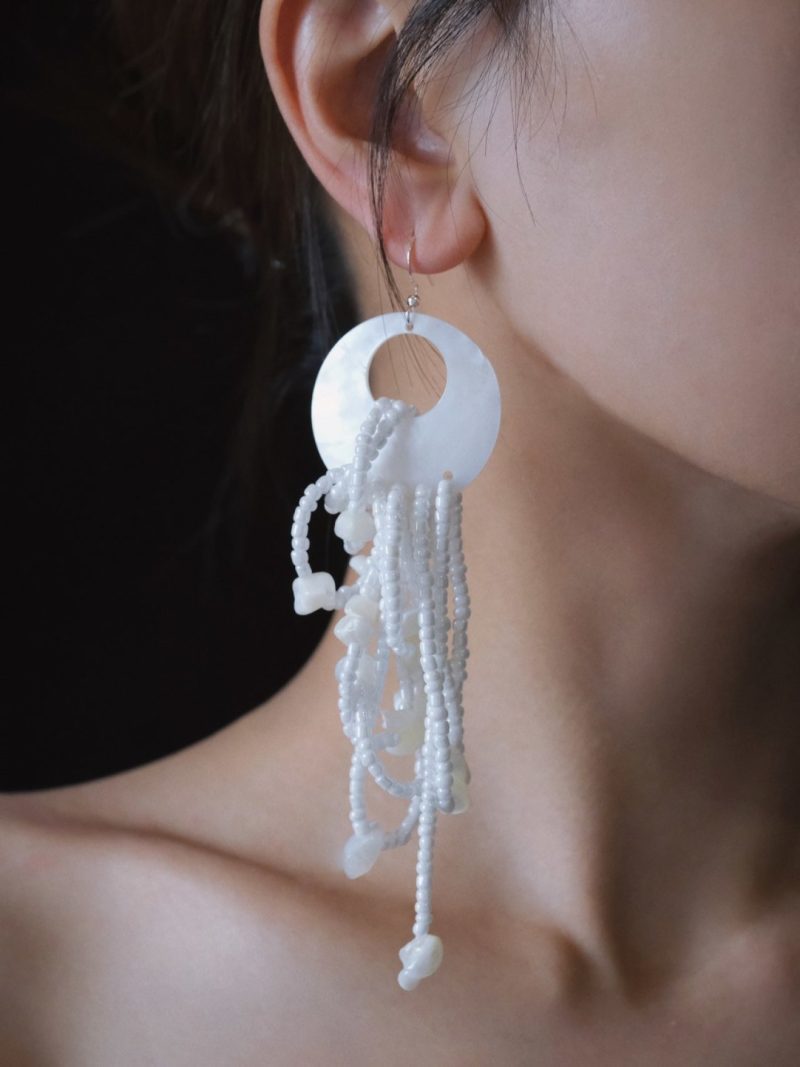 WhiteJellyfishBeadedTasselEarrings1