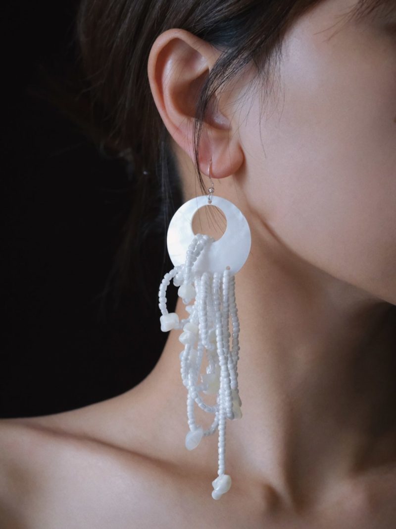 WhiteJellyfishBeadedTasselEarrings2